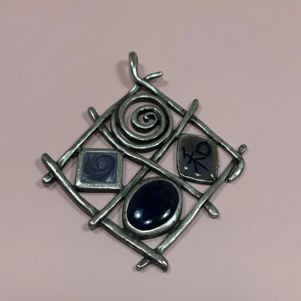 Chicos Vintage Abstract Silver and Blue Pendant